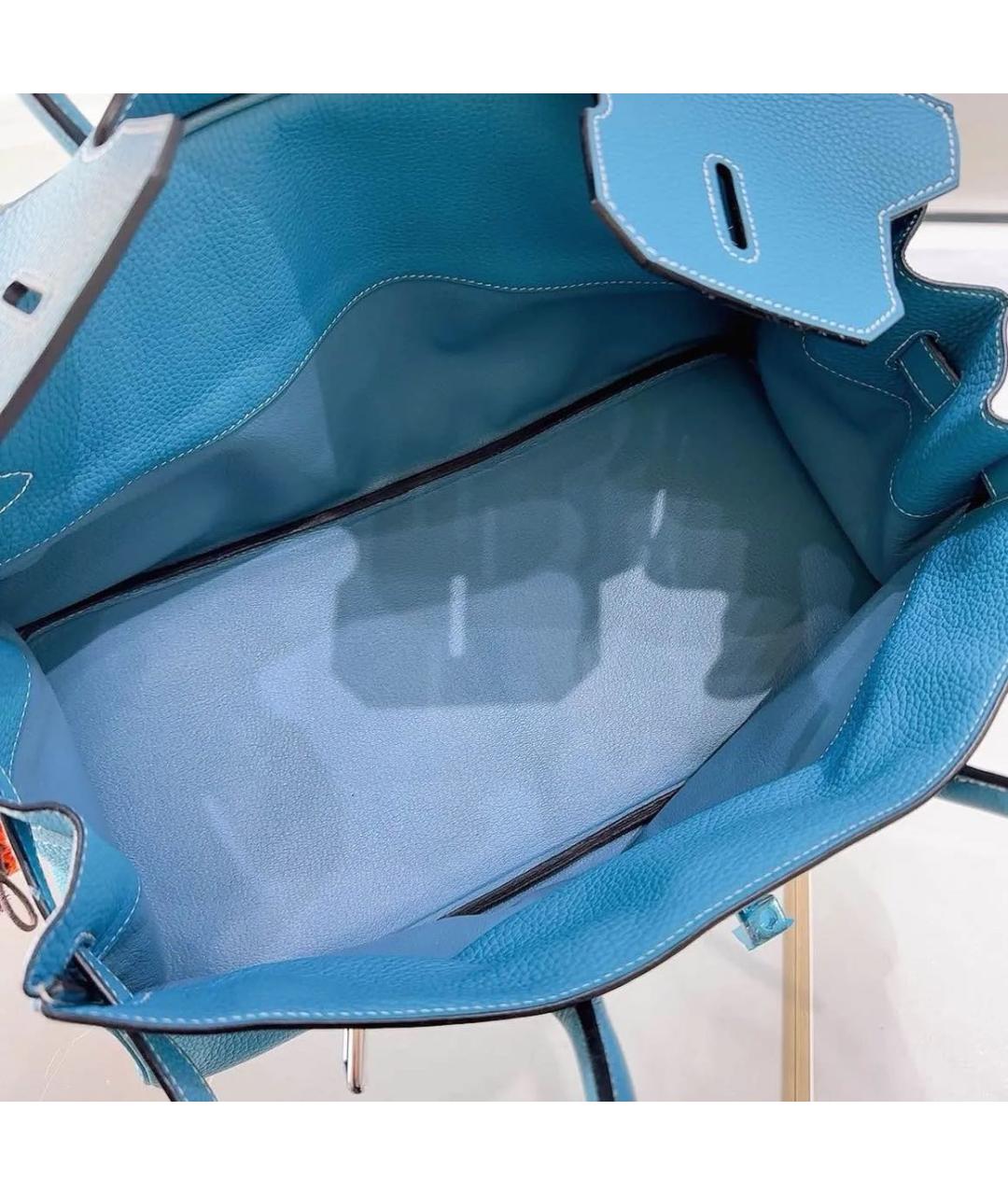 HERMES Голубая кожаная сумка с короткими ручками, фото 6