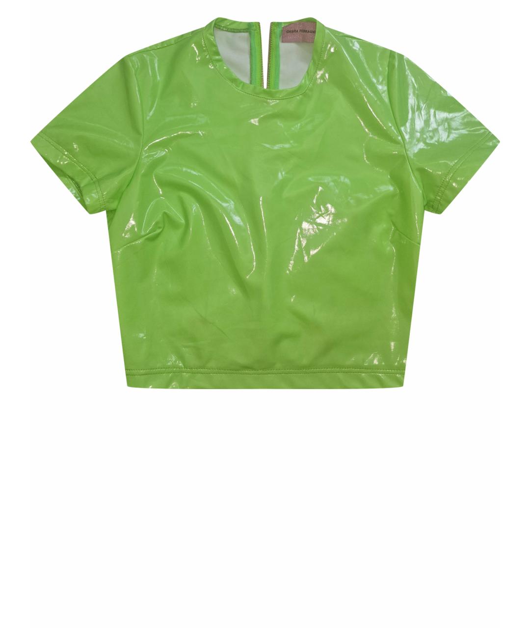 CHIARA FERRAGNI Салатовая полиуретановая футболка, фото 1