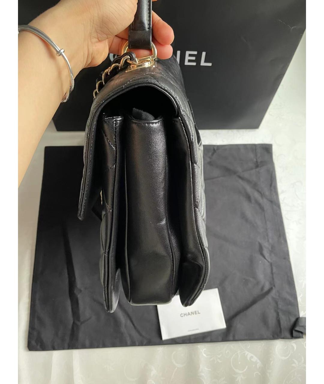 CHANEL Черная кожаная сумка с короткими ручками, фото 4
