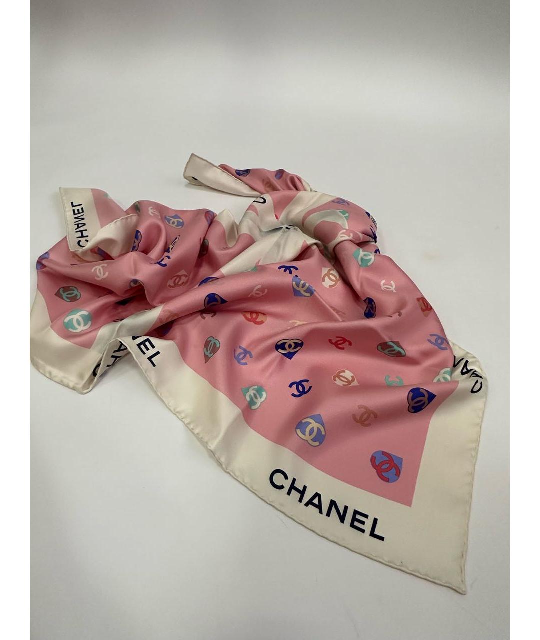 CHANEL Розовый шелковый платок, фото 5