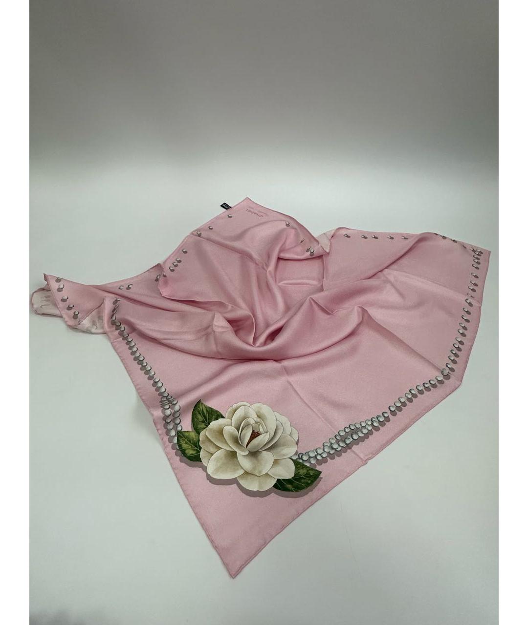 CHANEL Розовый шелковый платок, фото 2