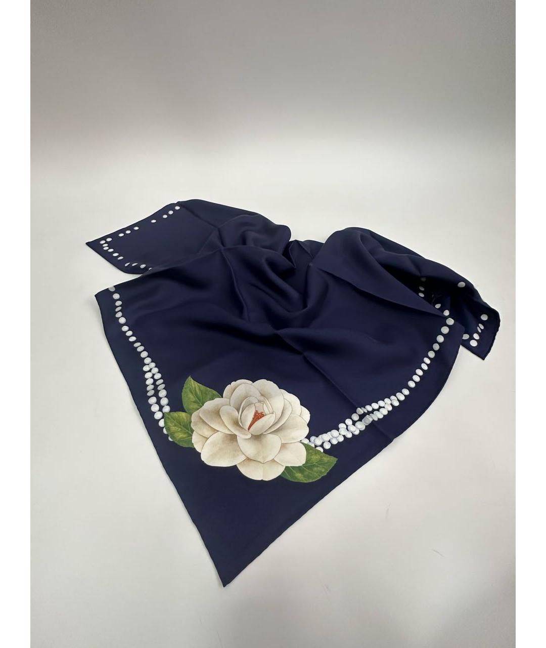 CHANEL Темно-синий шелковый платок, фото 2