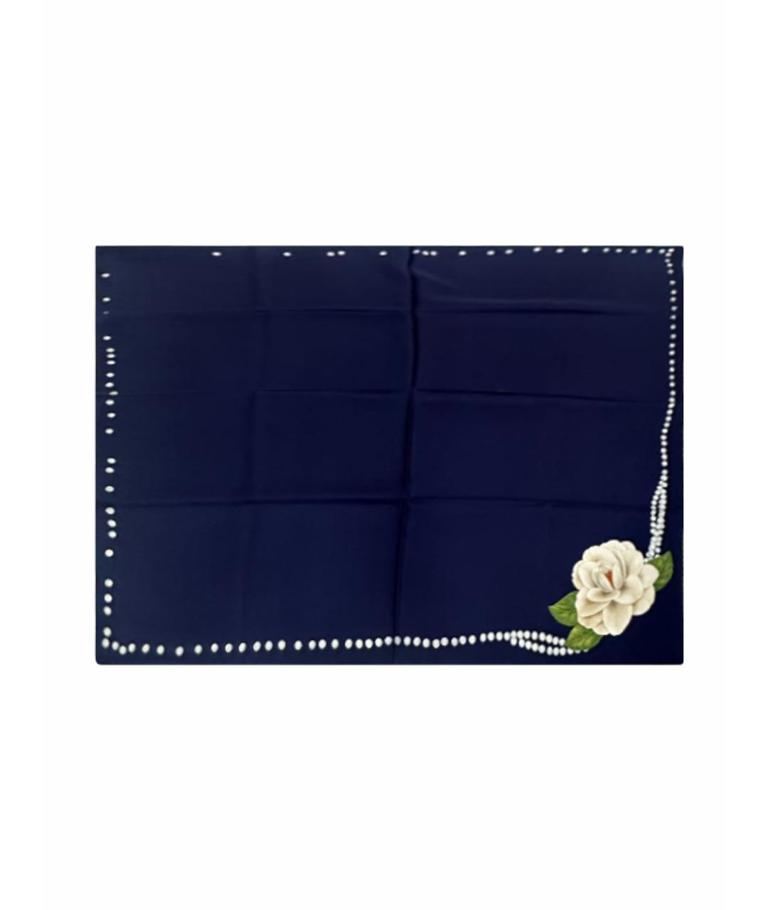 CHANEL Темно-синий шелковый платок, фото 1