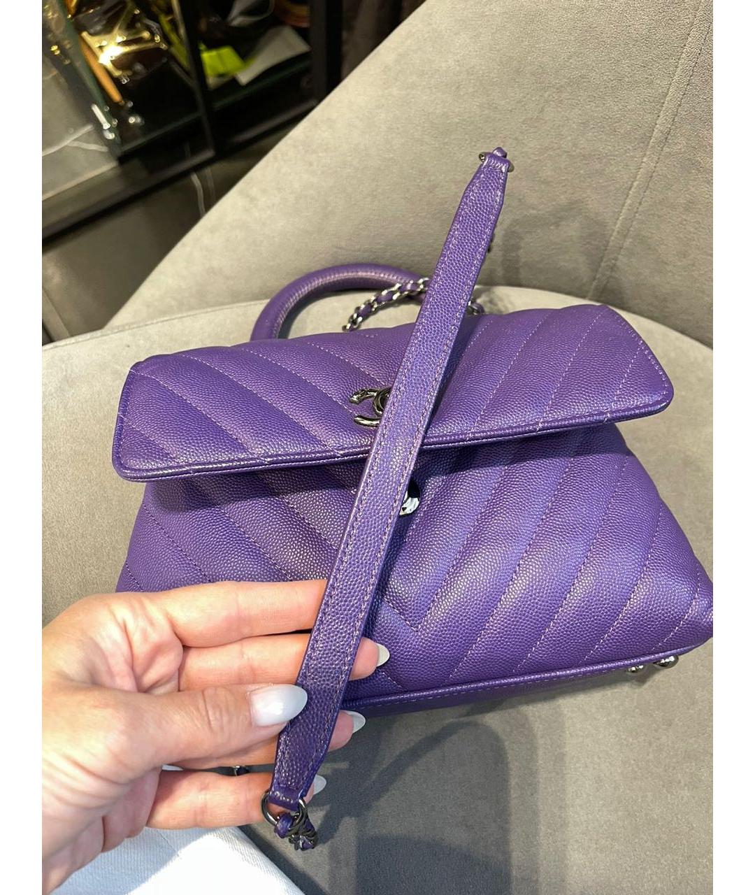CHANEL Фиолетовая кожаная сумка с короткими ручками, фото 6