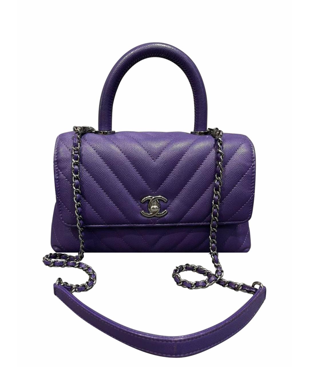 CHANEL Фиолетовая кожаная сумка с короткими ручками, фото 1