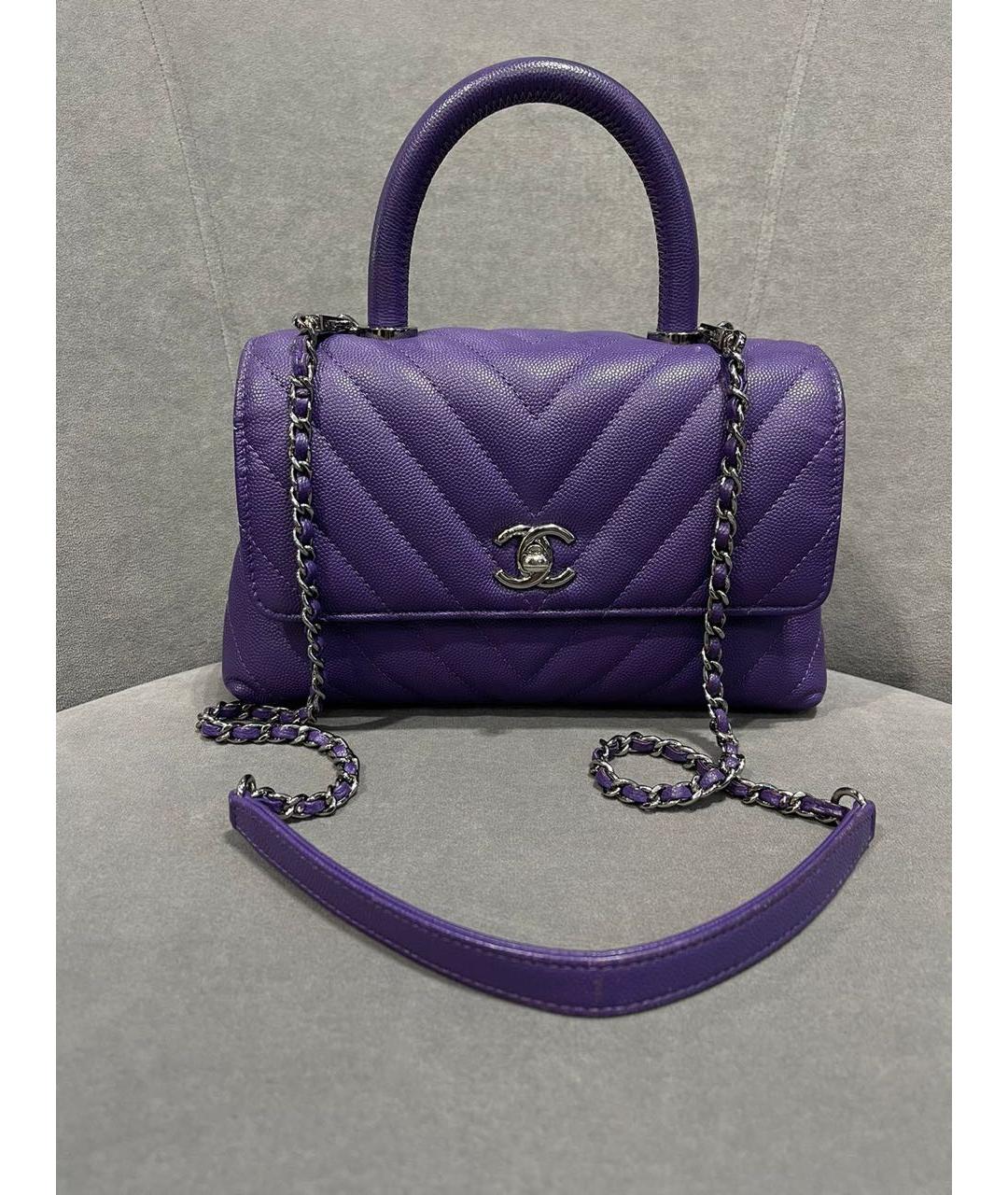CHANEL Фиолетовая кожаная сумка с короткими ручками, фото 9