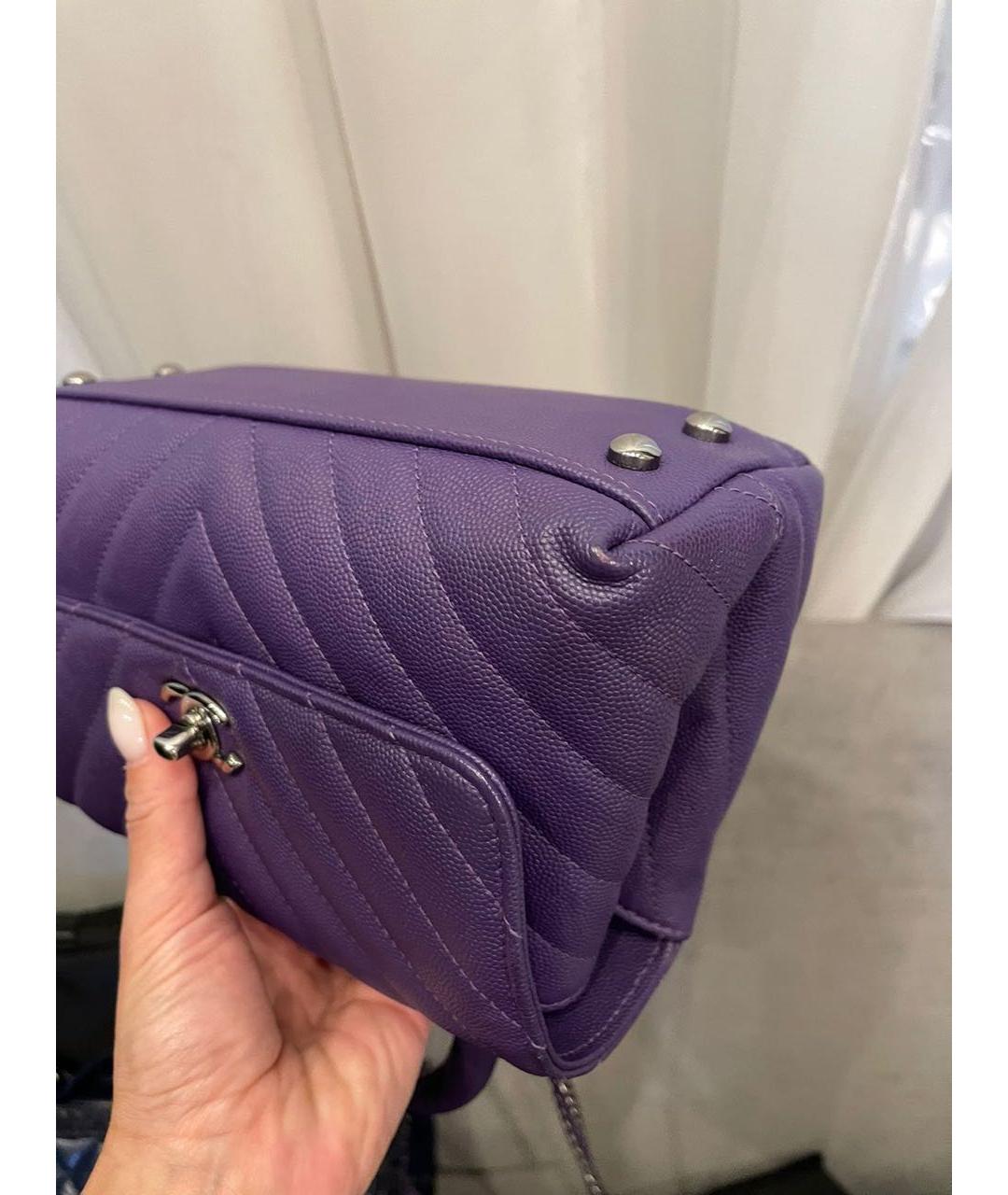 CHANEL Фиолетовая кожаная сумка с короткими ручками, фото 5