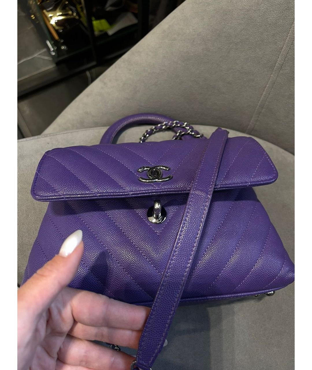 CHANEL Фиолетовая кожаная сумка с короткими ручками, фото 2