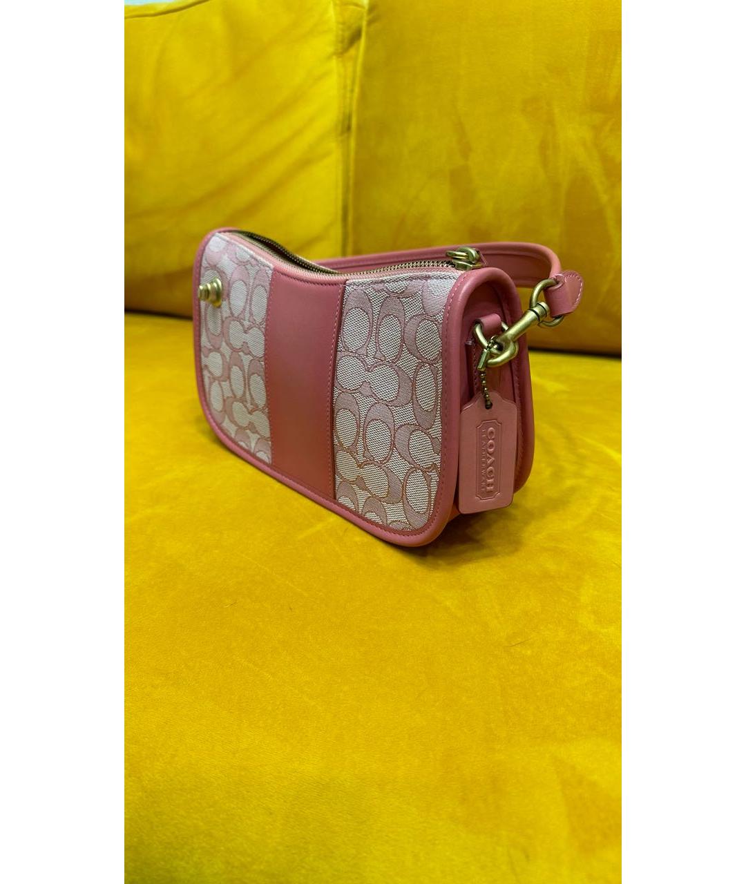 COACH Розовая кожаная сумка с короткими ручками, фото 2