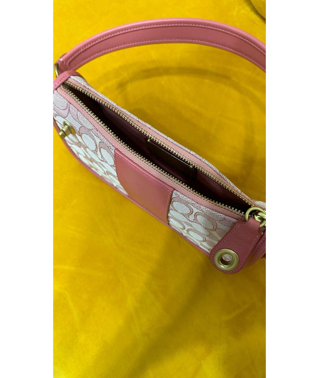 COACH Розовая кожаная сумка с короткими ручками, фото 4