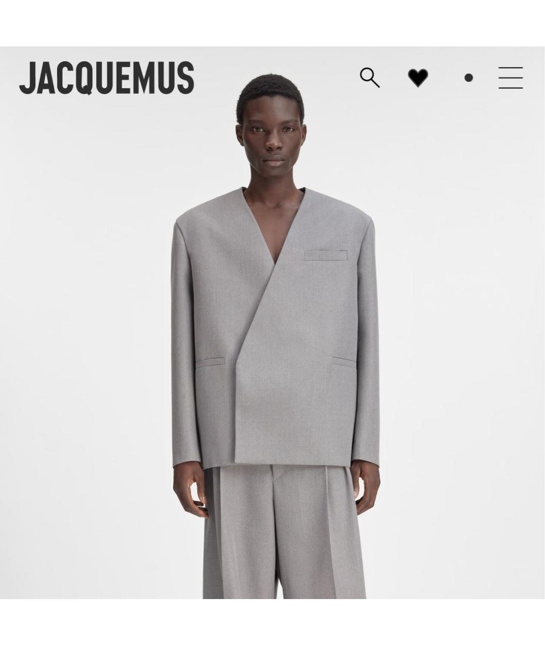 JACQUEMUS Серый шерстяной пиджак, фото 2