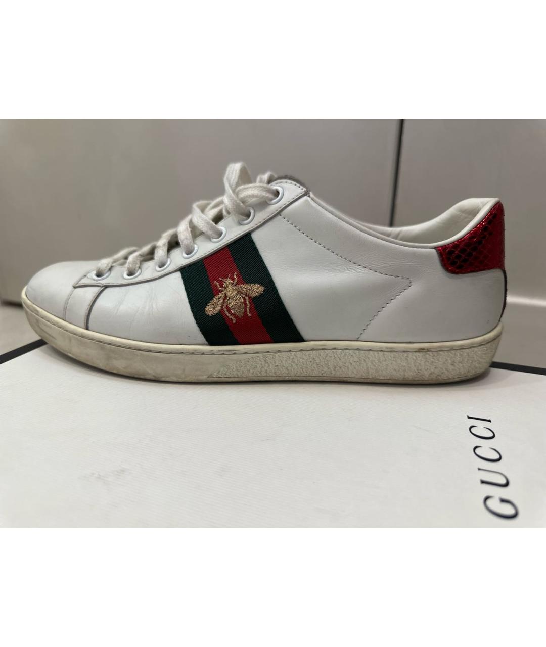 GUCCI Белые кожаные кеды, фото 8