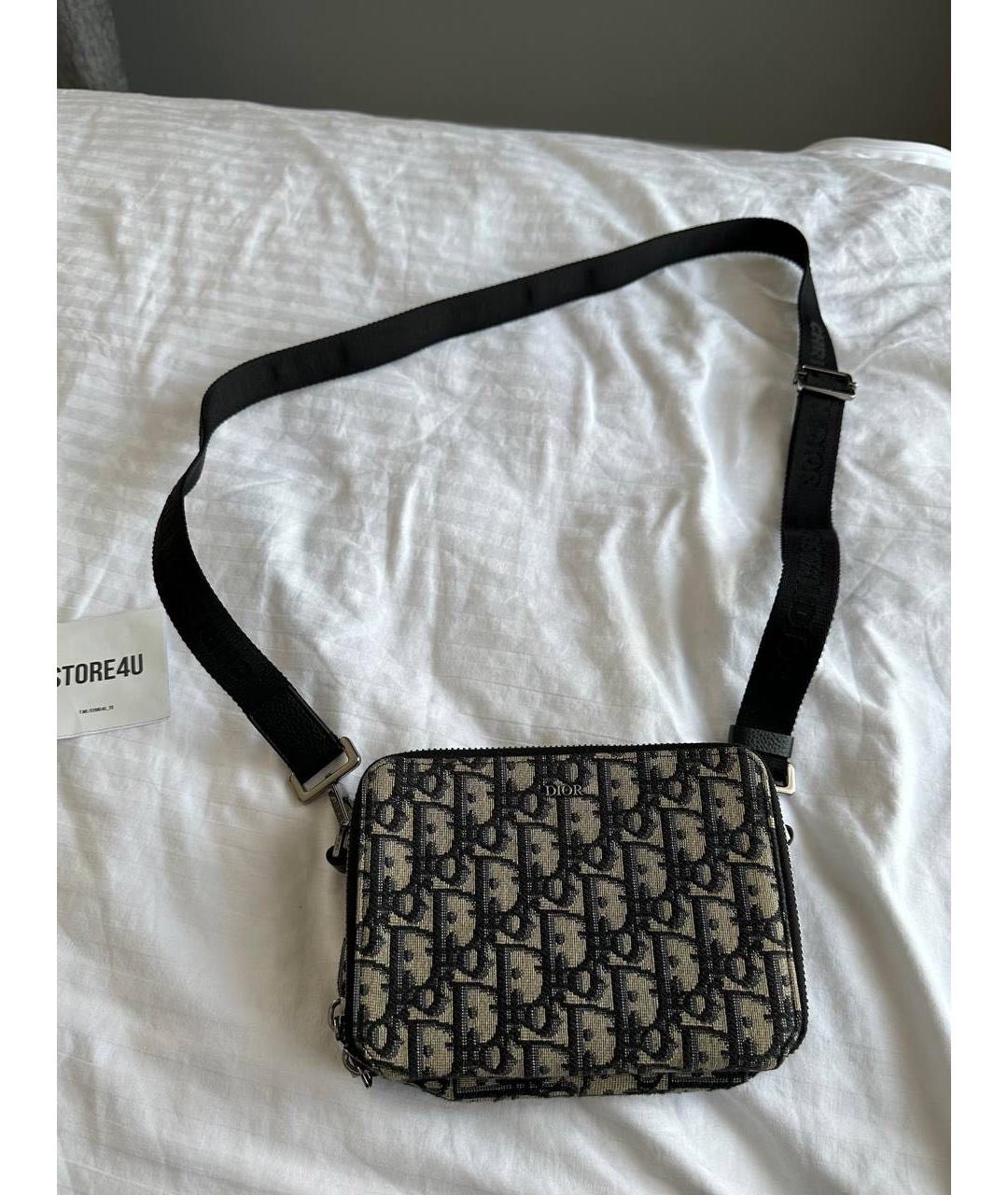 CHRISTIAN DIOR Антрацитовая тканевая поясная сумка, фото 6