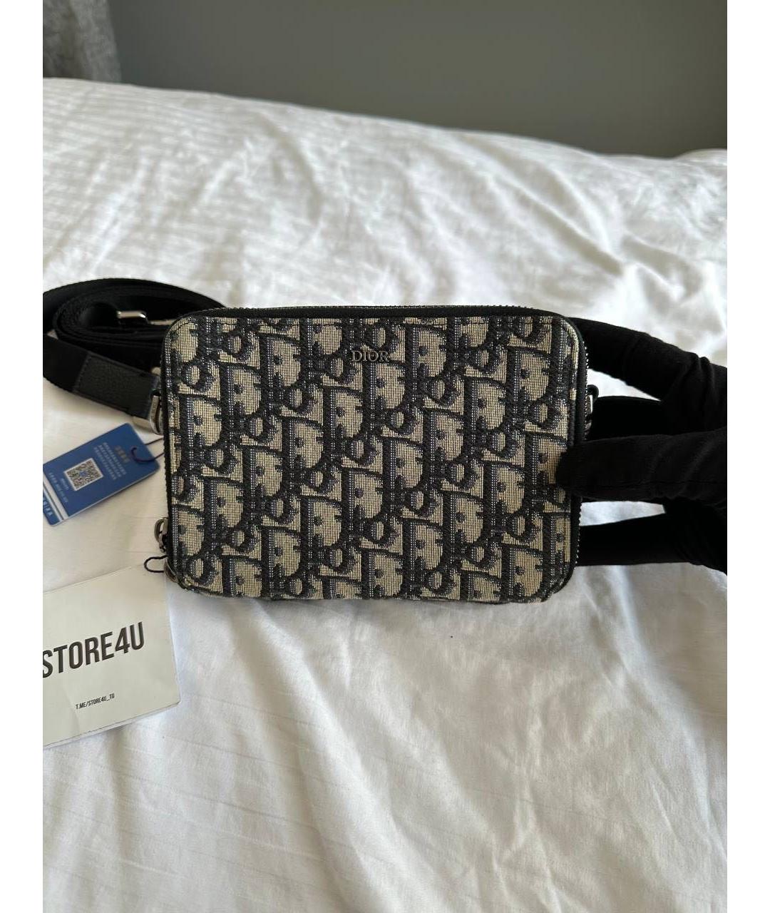 CHRISTIAN DIOR Антрацитовая тканевая поясная сумка, фото 4