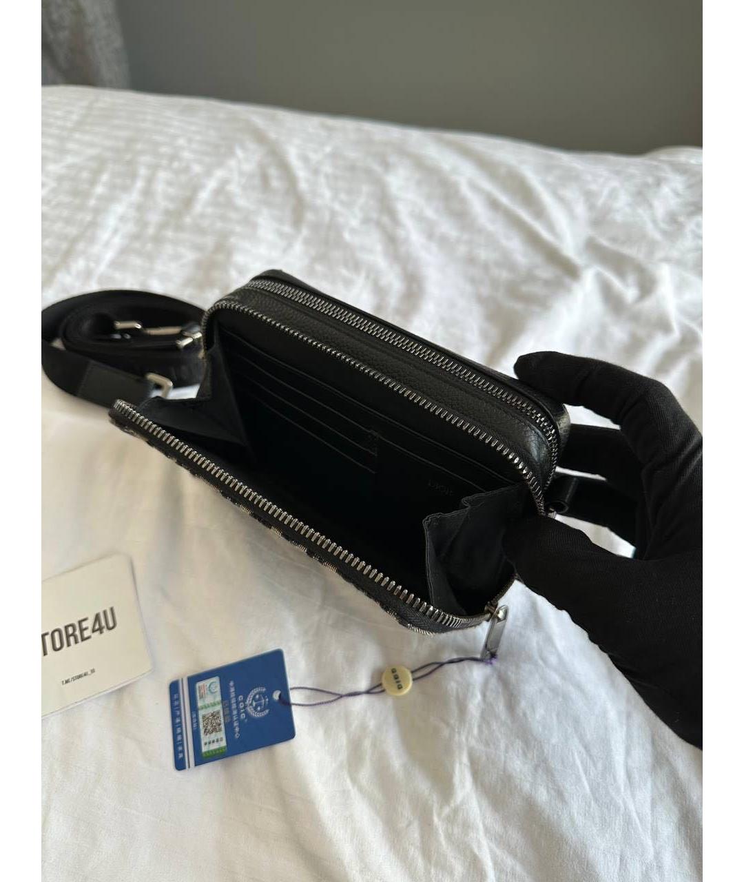 CHRISTIAN DIOR Антрацитовая тканевая поясная сумка, фото 3