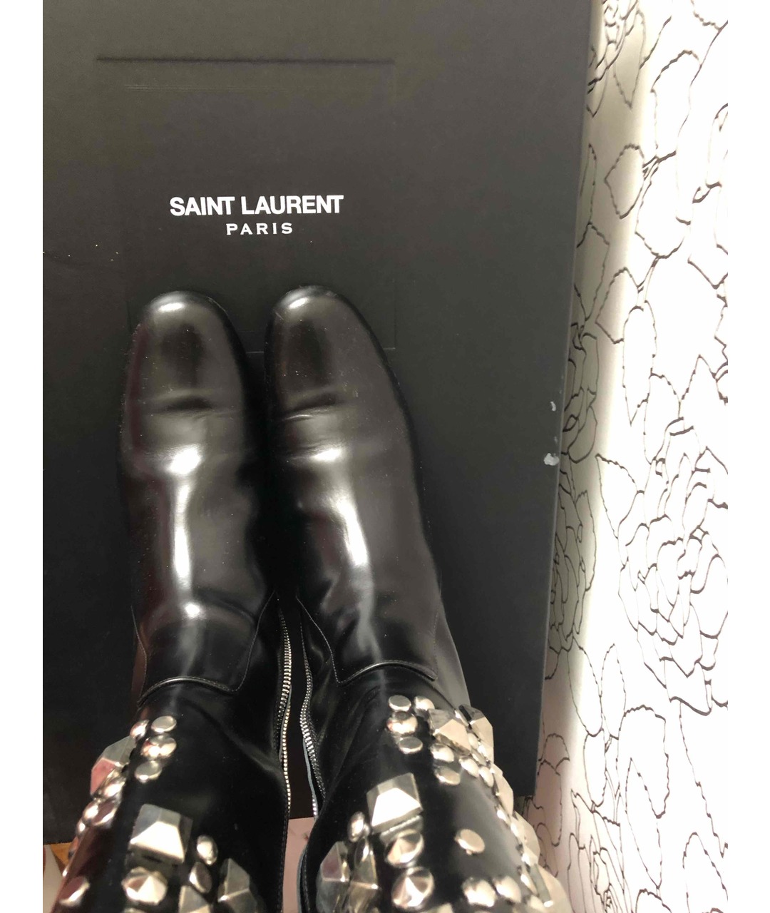 SAINT LAURENT Черные кожаные сапоги, фото 2