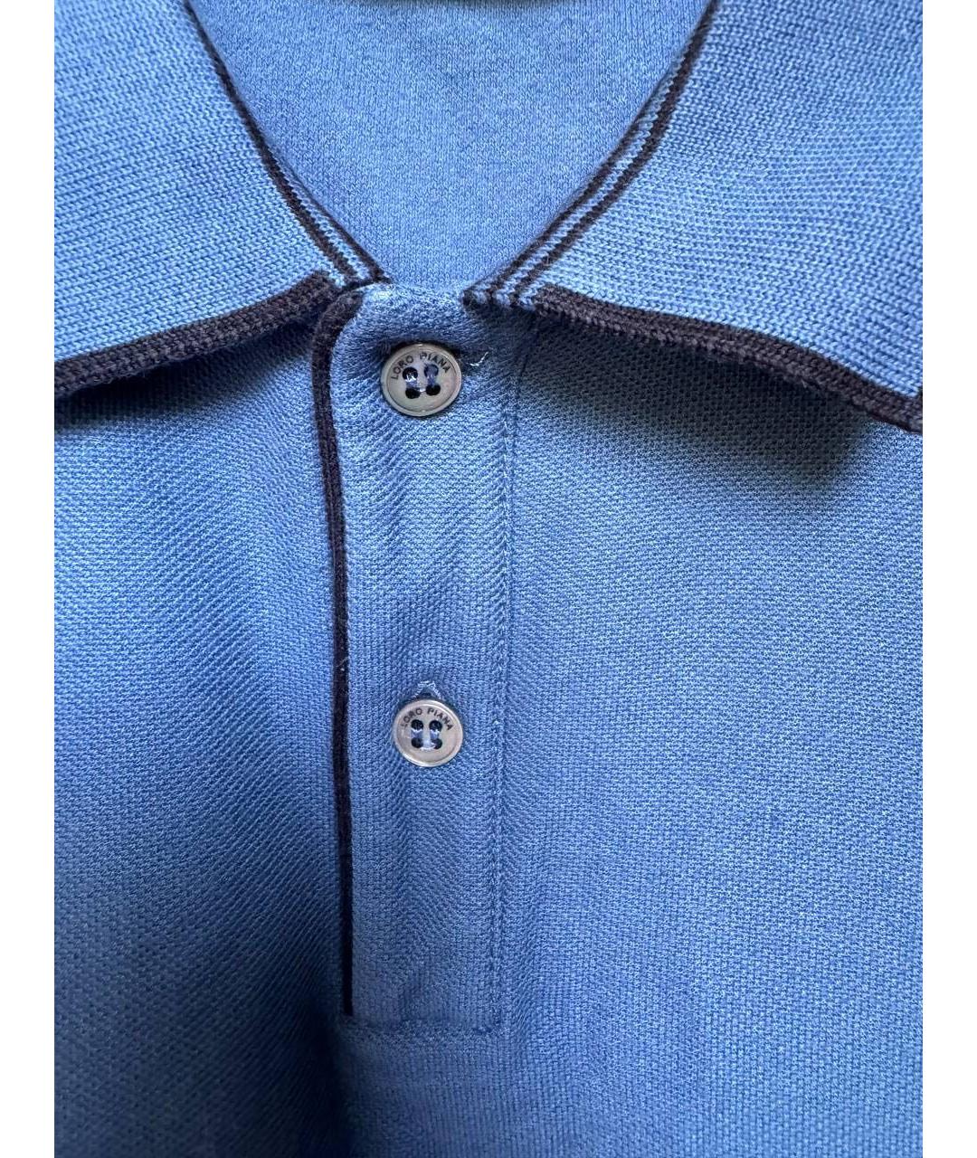 LORO PIANA Синее хлопко-эластановое поло с коротким рукавом, фото 5