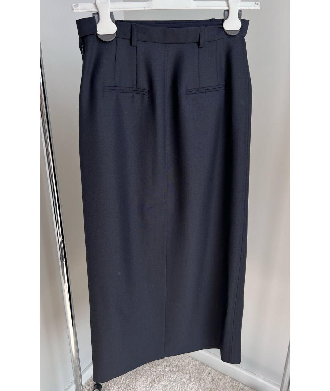 HERMES Темно-синяя шерстяная юбка макси, фото 2