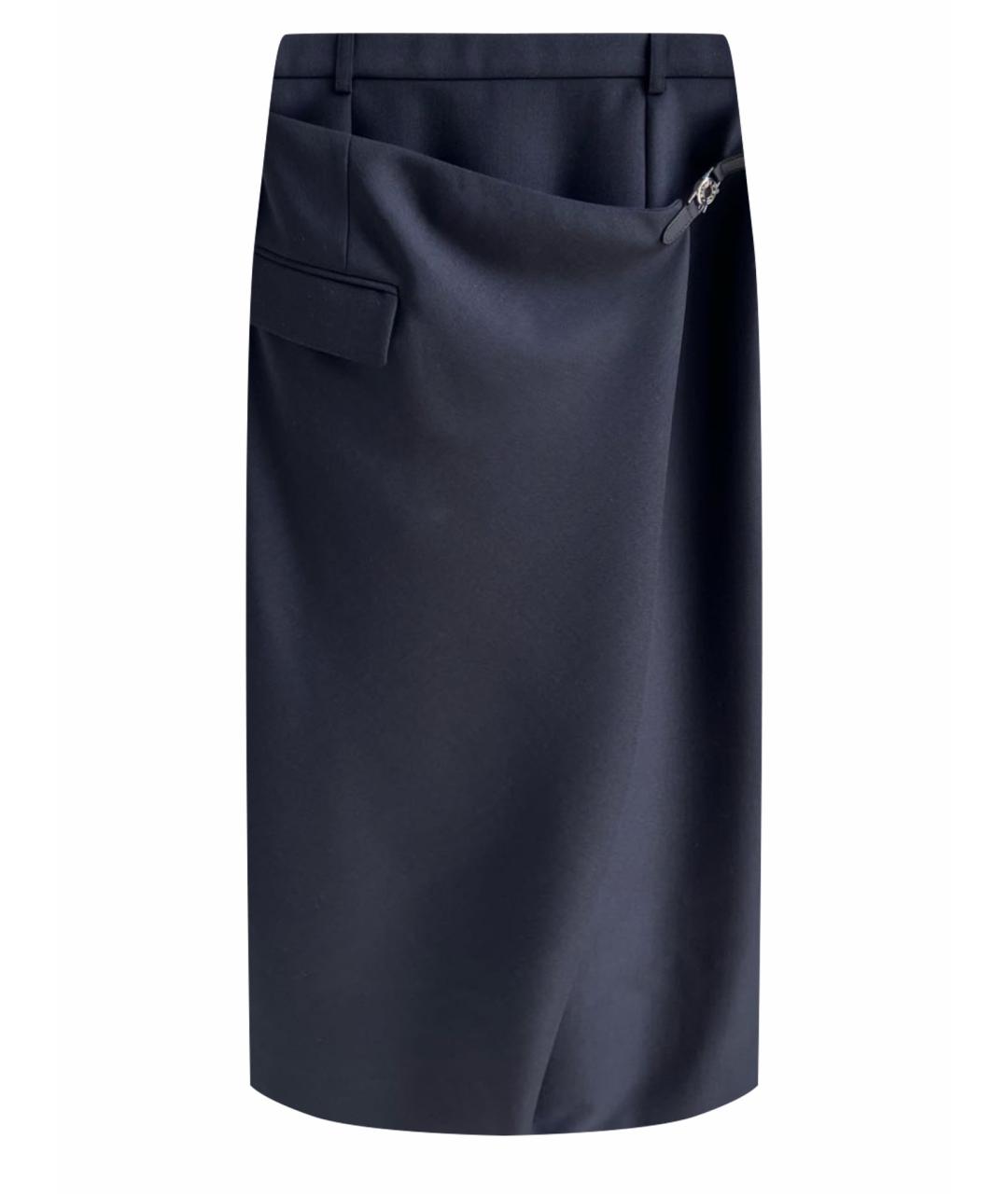 HERMES Темно-синяя шерстяная юбка макси, фото 1