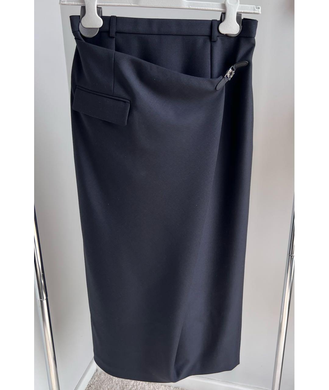 HERMES Темно-синяя шерстяная юбка макси, фото 8