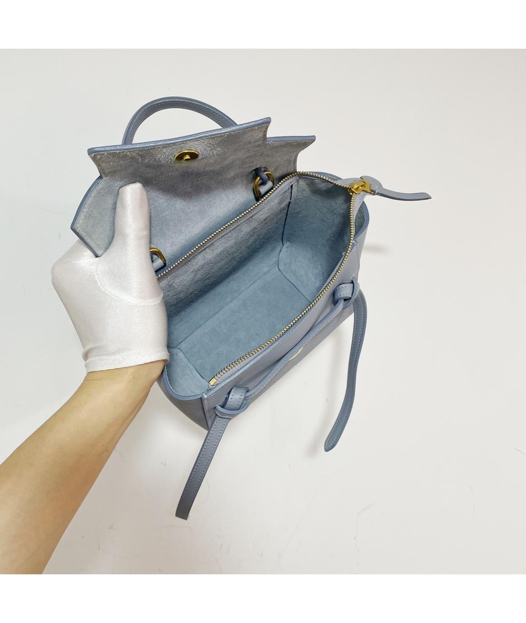 CELINE Голубая кожаная сумка с короткими ручками, фото 5