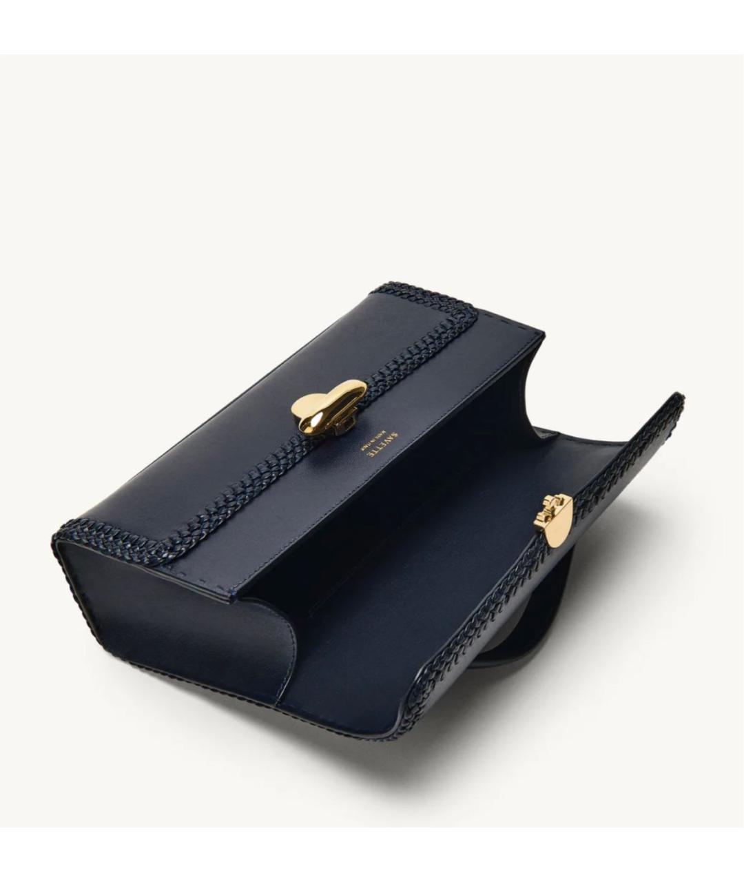Savette Темно-синяя кожаная сумка с короткими ручками, фото 3