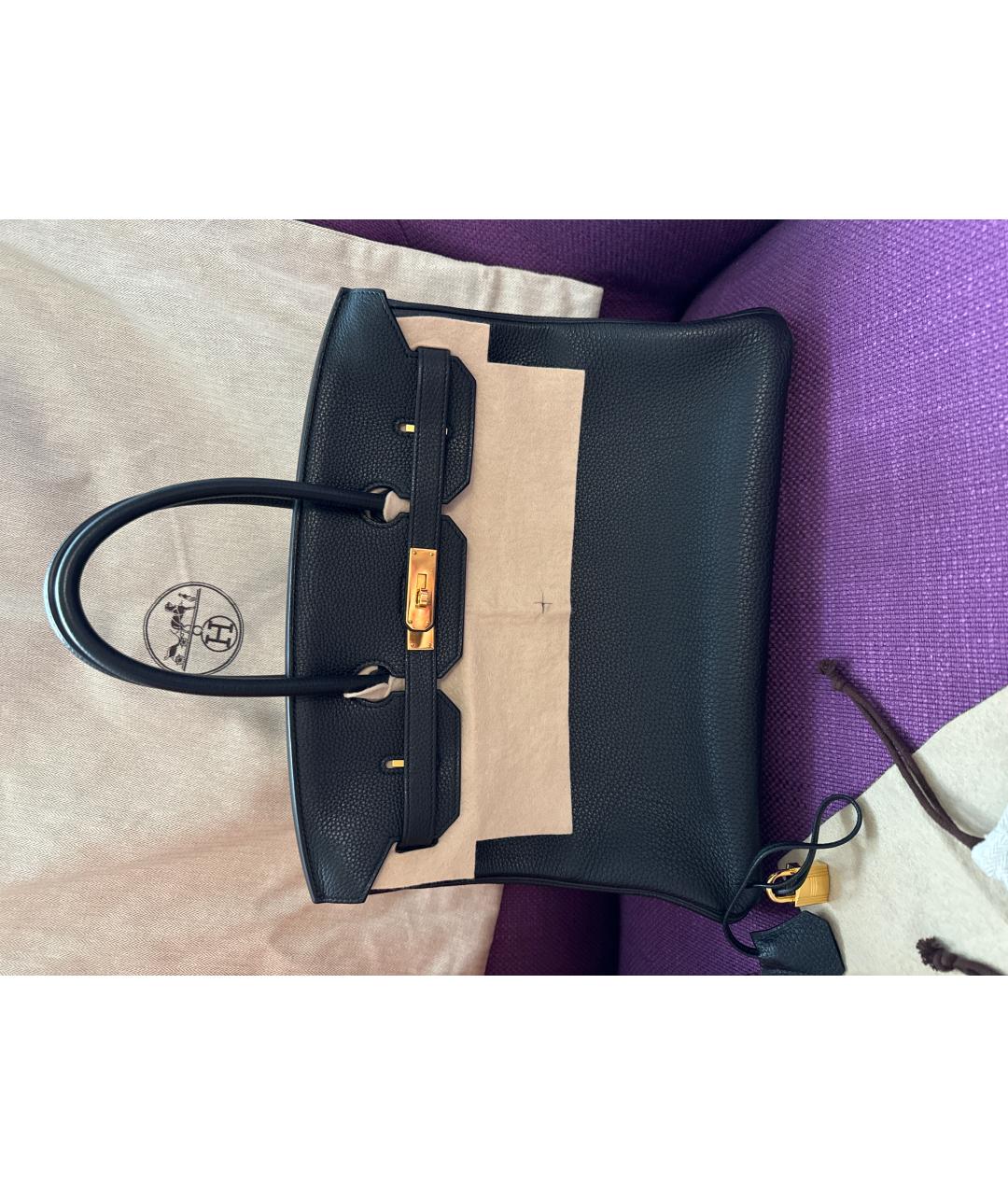 HERMES Черная кожаная сумка с короткими ручками, фото 5