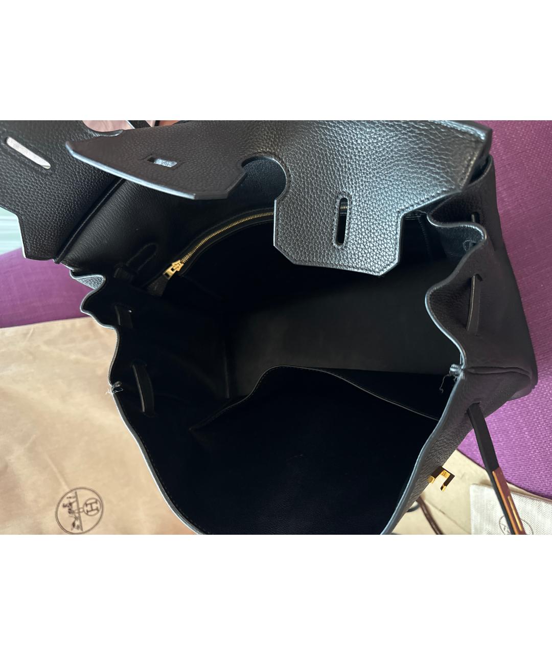 HERMES Черная кожаная сумка с короткими ручками, фото 4