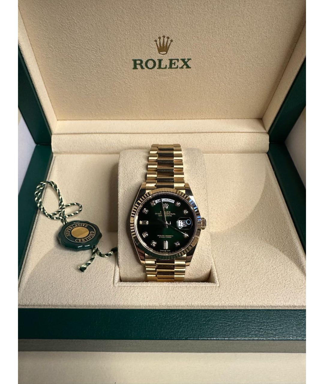 ROLEX Зеленые часы из желтого золота, фото 2