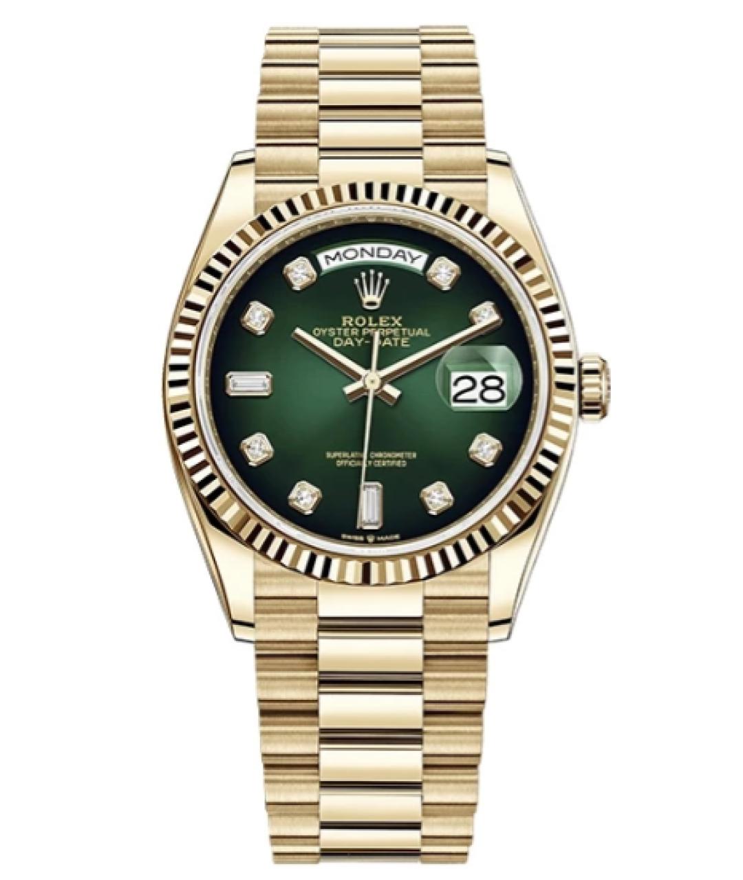 ROLEX Зеленые часы из желтого золота, фото 1