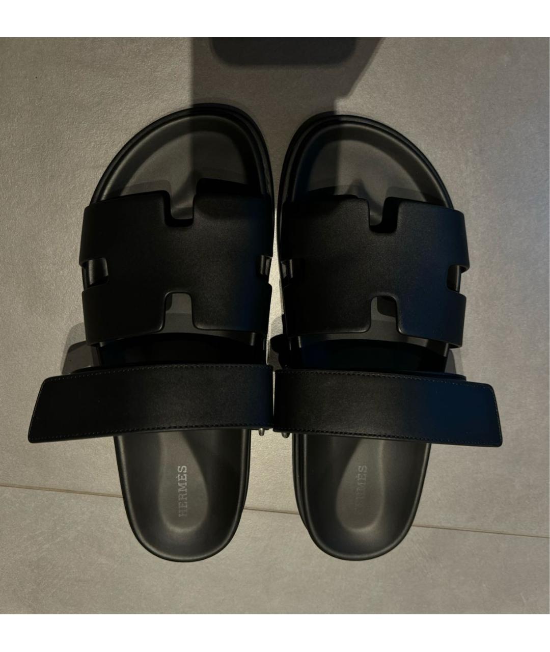 HERMES Черные кожаные сандалии, фото 3