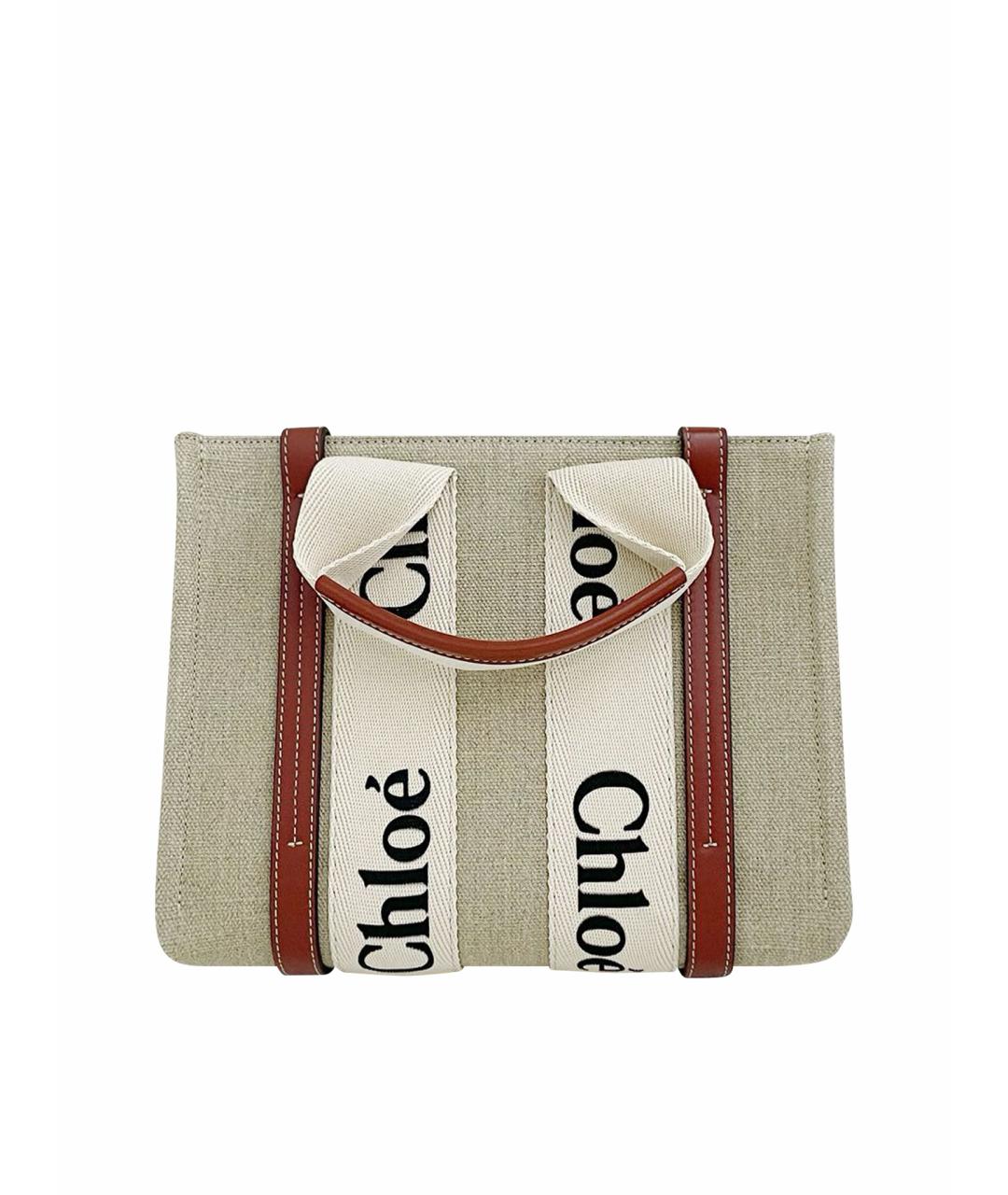 CHLOE Бежевая льняная сумка с короткими ручками, фото 1