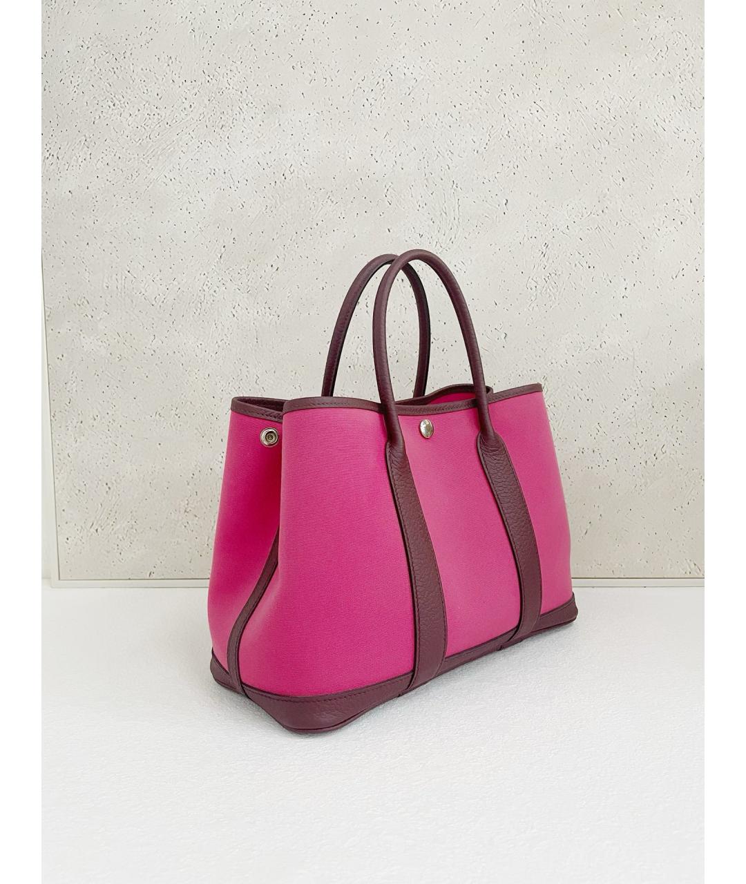HERMES Розовая льняная сумка с короткими ручками, фото 3