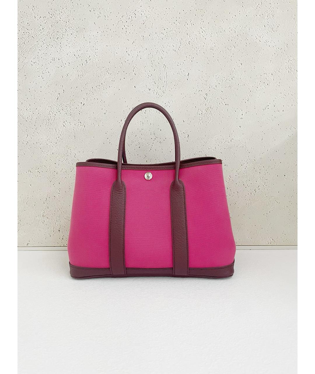 HERMES Розовая льняная сумка с короткими ручками, фото 2