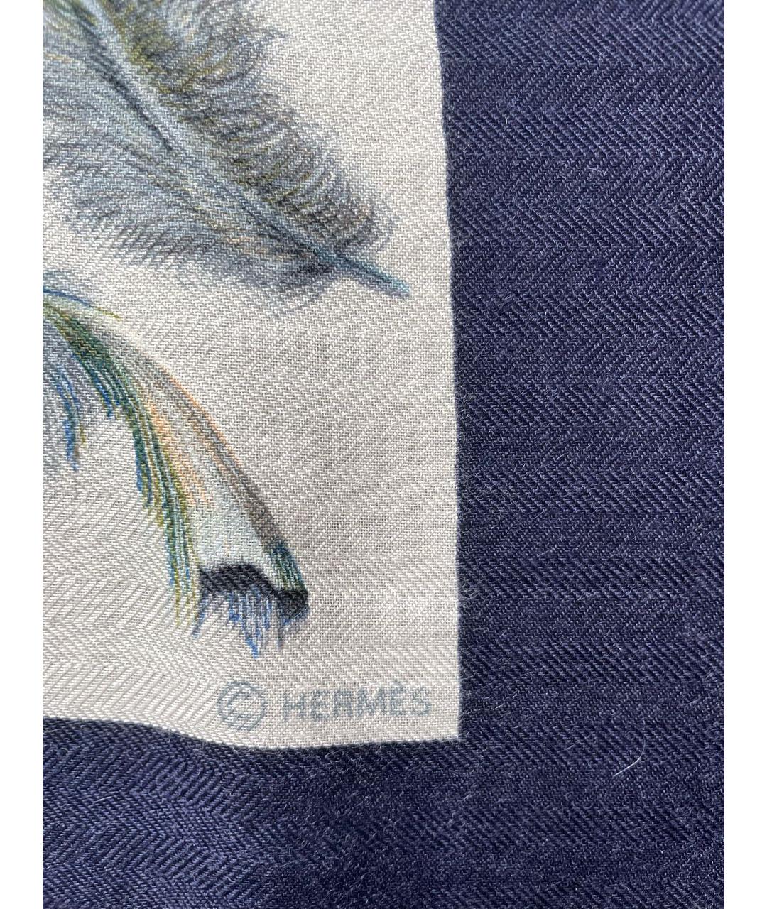 HERMES Синий кашемировый платок, фото 4