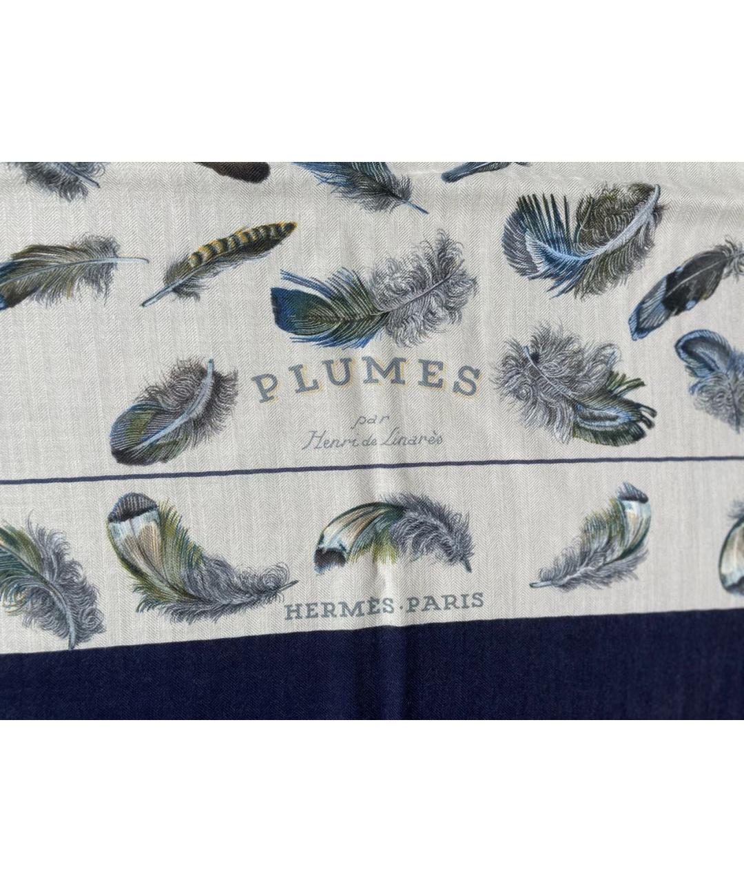 HERMES Синий кашемировый платок, фото 3