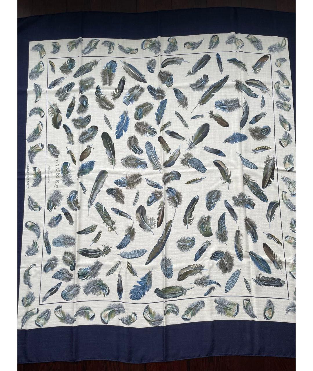 HERMES Синий кашемировый платок, фото 2
