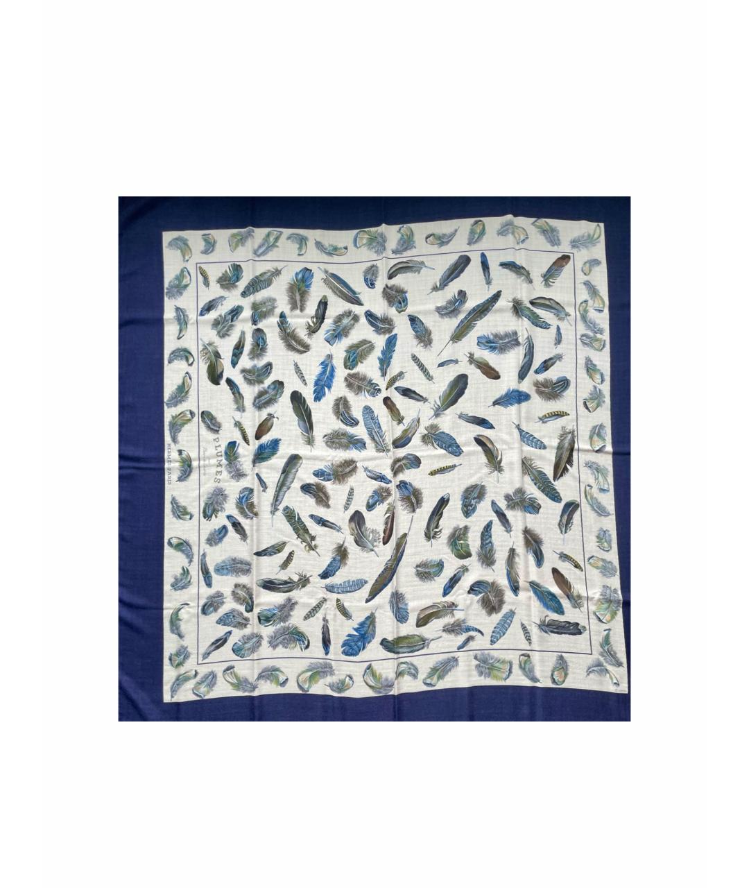 HERMES Синий кашемировый платок, фото 1