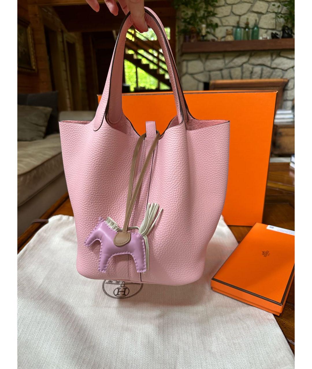 HERMES Розовая кожаная сумка с короткими ручками, фото 2