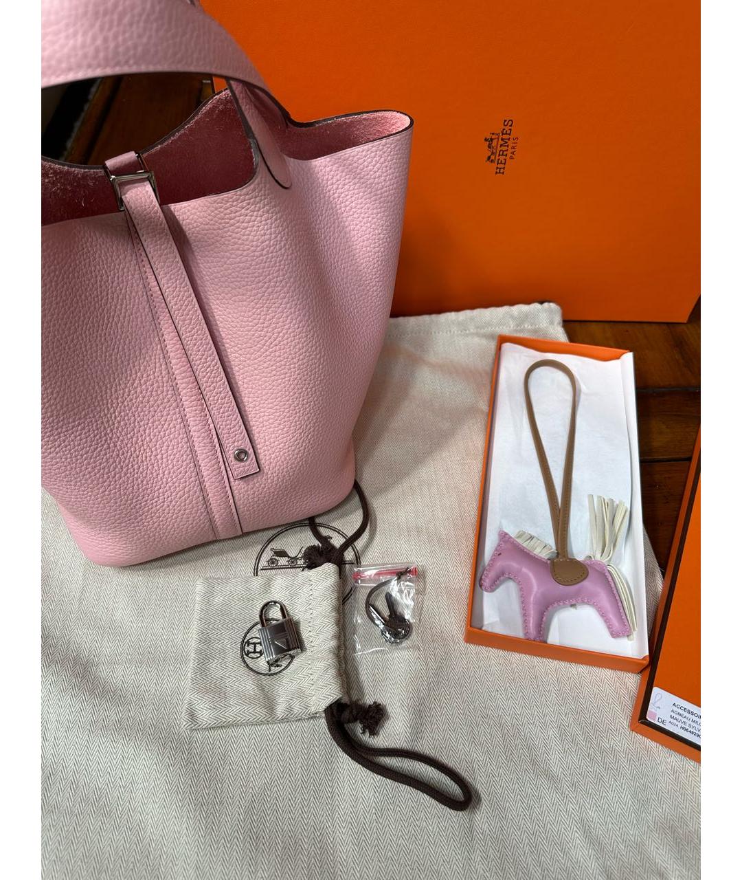 HERMES Розовая кожаная сумка с короткими ручками, фото 5