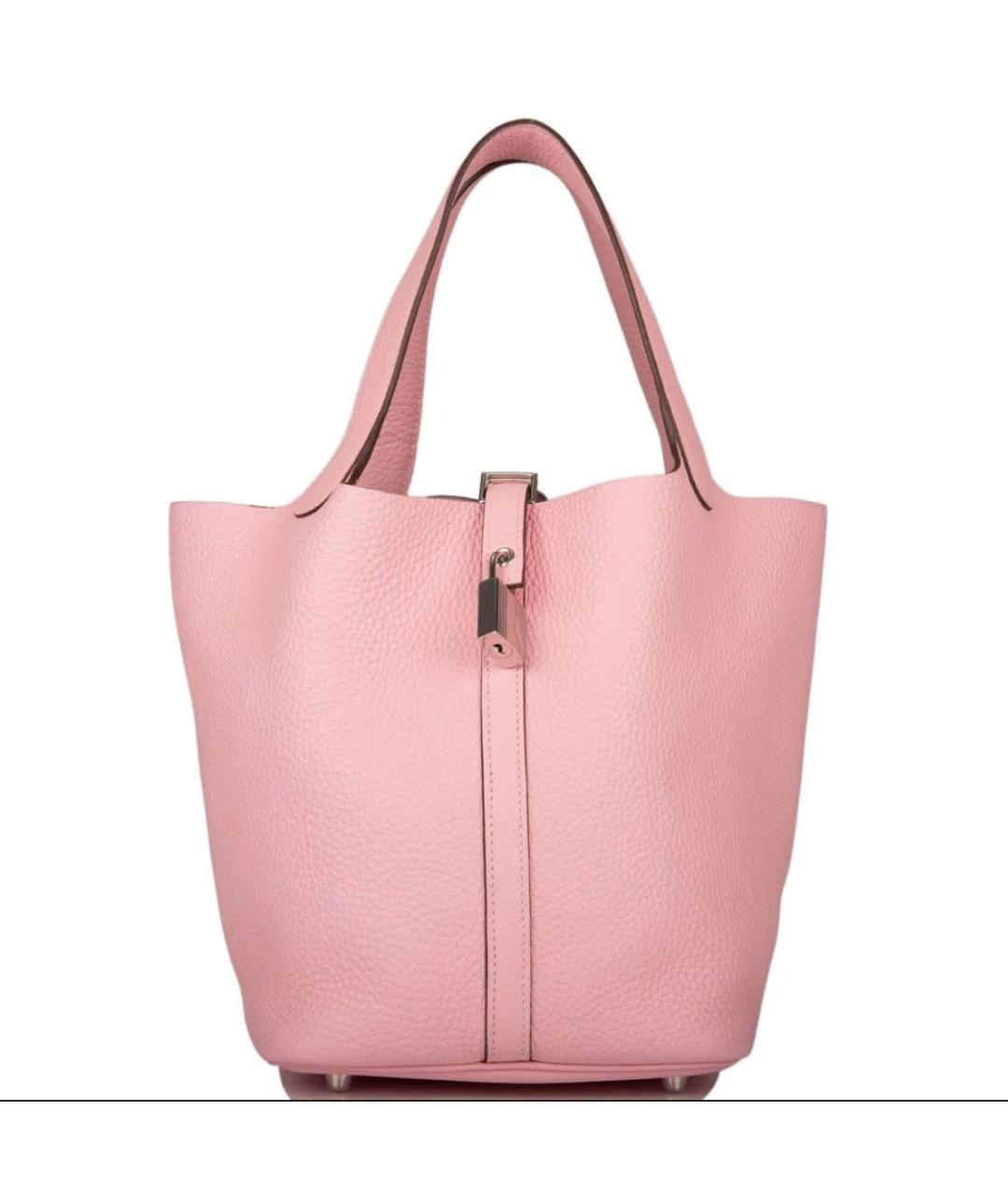 HERMES Розовая кожаная сумка с короткими ручками, фото 8