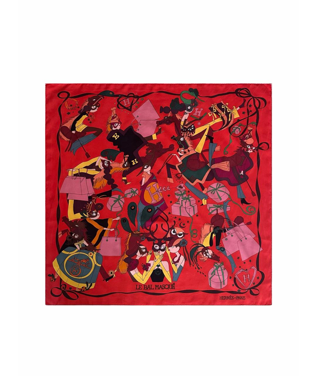 HERMES Красный шелковый платок, фото 1