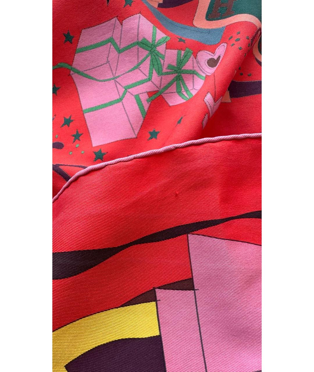 HERMES Красный шелковый платок, фото 5