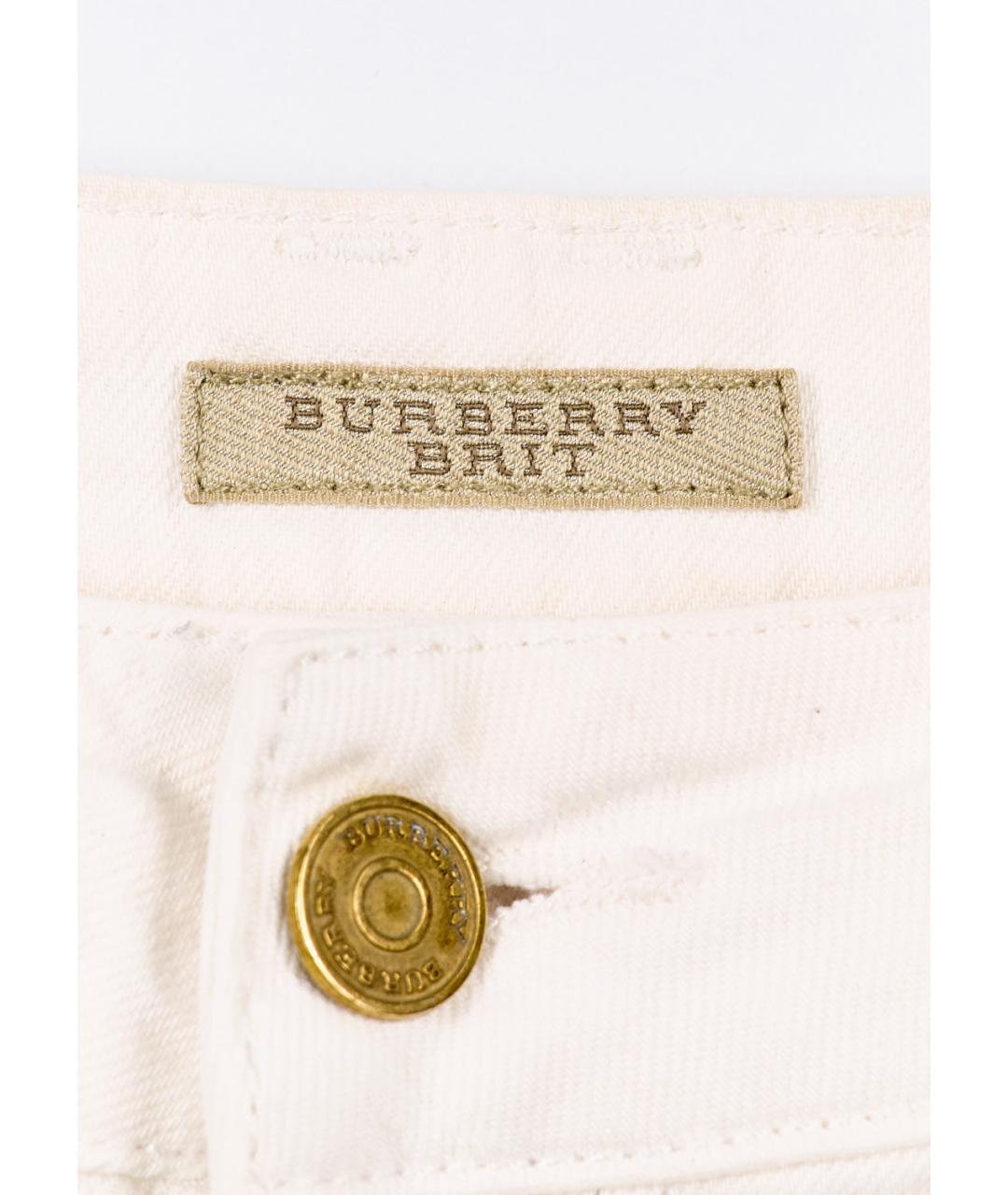 BURBERRY Белые хлопко-эластановые прямые брюки, фото 3