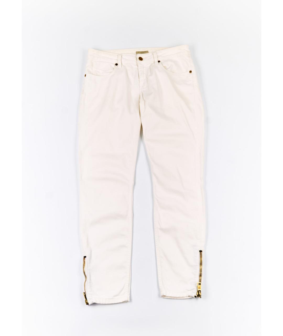 BURBERRY Белые хлопко-эластановые прямые брюки, фото 5