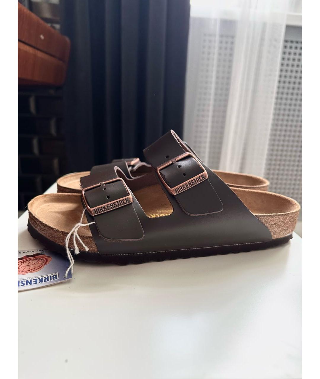 BIRKENSTOCK Коричневые кожаные сандалии, фото 9