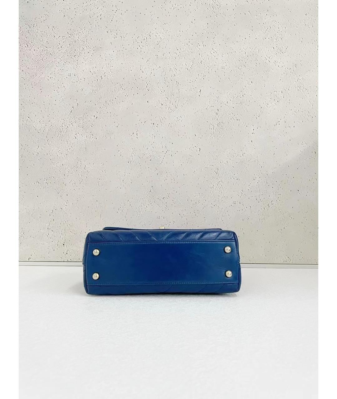 CHANEL Синяя кожаная сумка с короткими ручками, фото 5