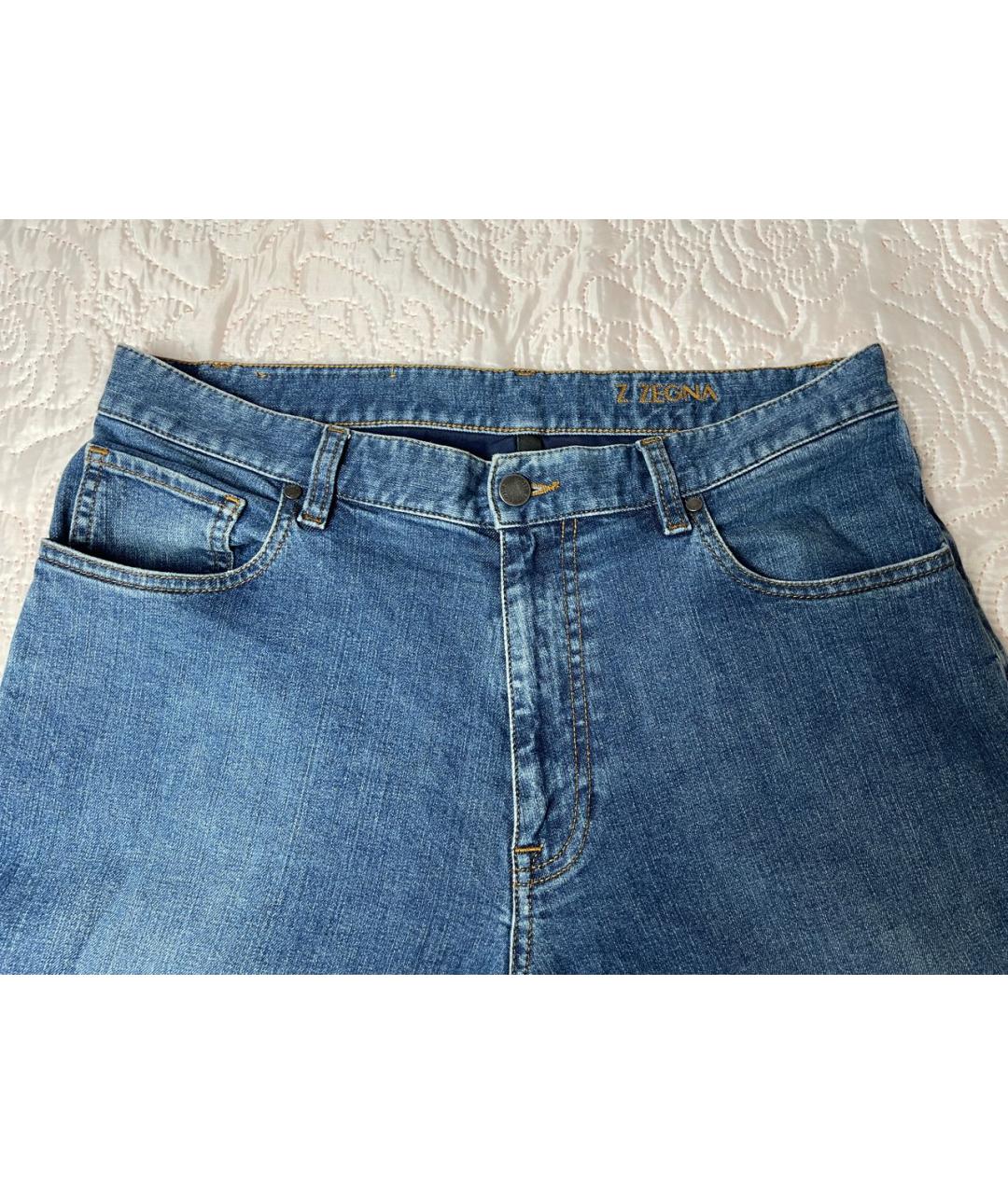 ZZEGNA Синие хлопковые прямые джинсы, фото 2
