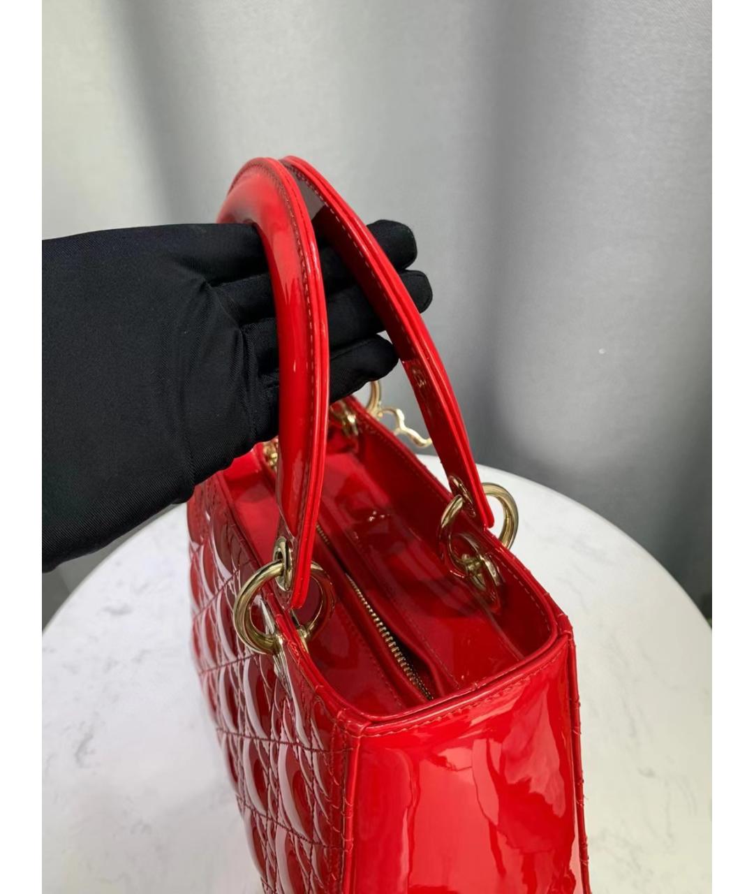 CHRISTIAN DIOR Красная кожаная сумка с короткими ручками, фото 8
