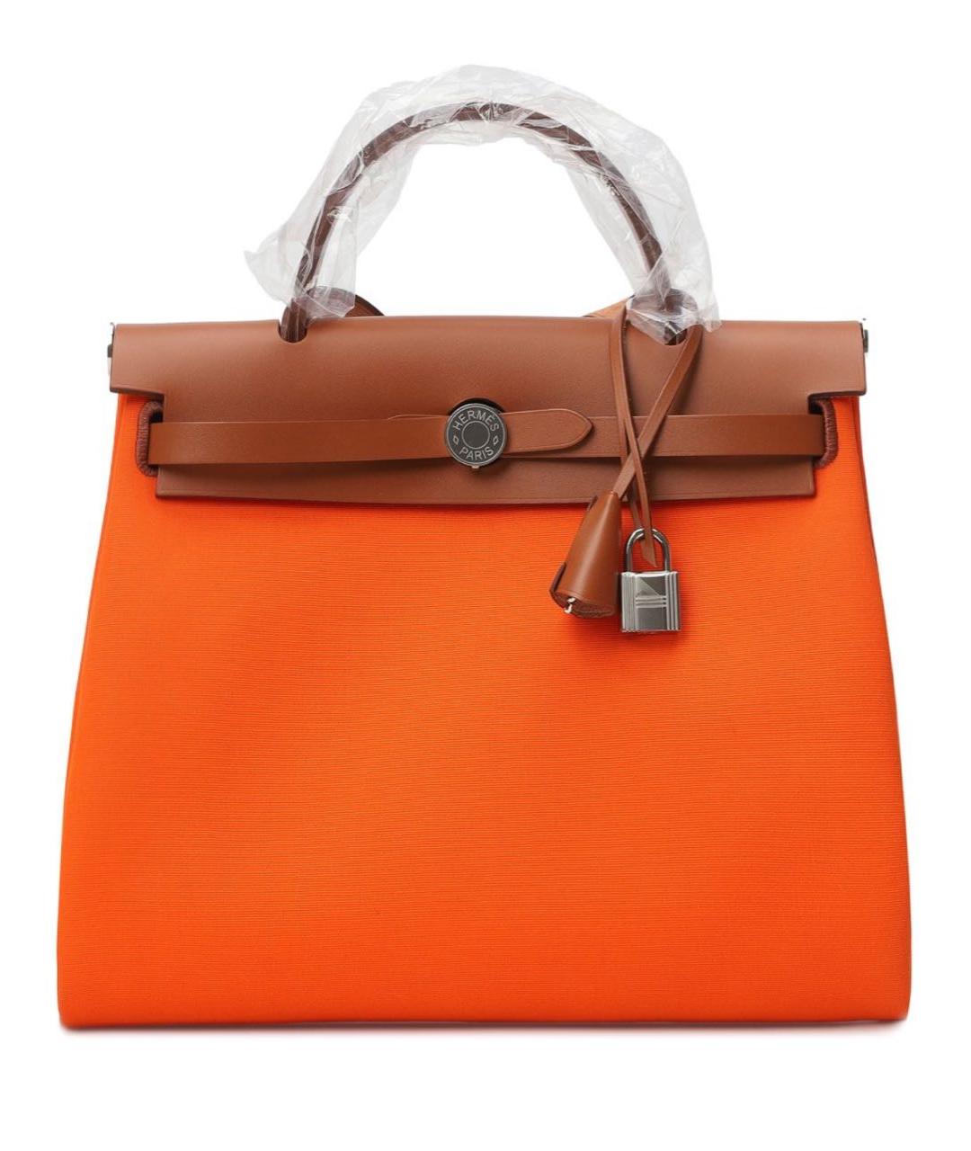 HERMES Оранжевая кожаная сумка с короткими ручками, фото 1